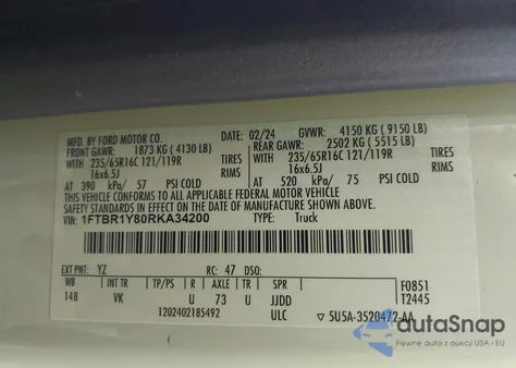 2024 Ford Transit-250 from USA, damaged, VIN 1FTBR1Y80RKA34200